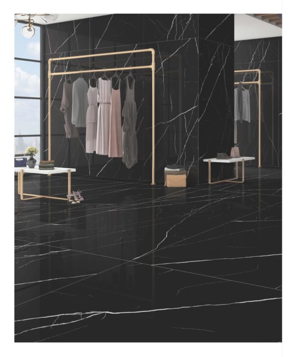 Experience the timeless elegance of our Royal Black Marquina Tiles & Slabs, meticulously crafted to adorn homes, malls, outdoor spaces, and beyond with exquisite beauty